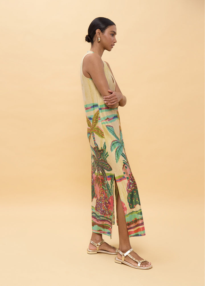 Μάξι φόρεμα με Tropical Print & χρυσοκλωστή Lola Casademunt