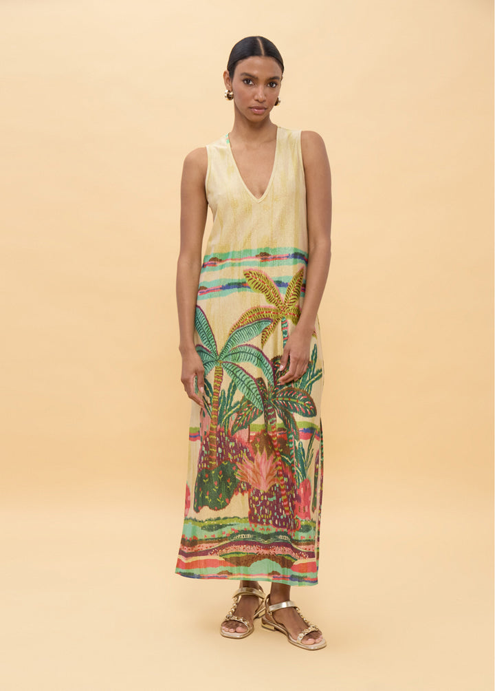 Μάξι φόρεμα με Tropical Print & χρυσοκλωστή Lola Casademunt