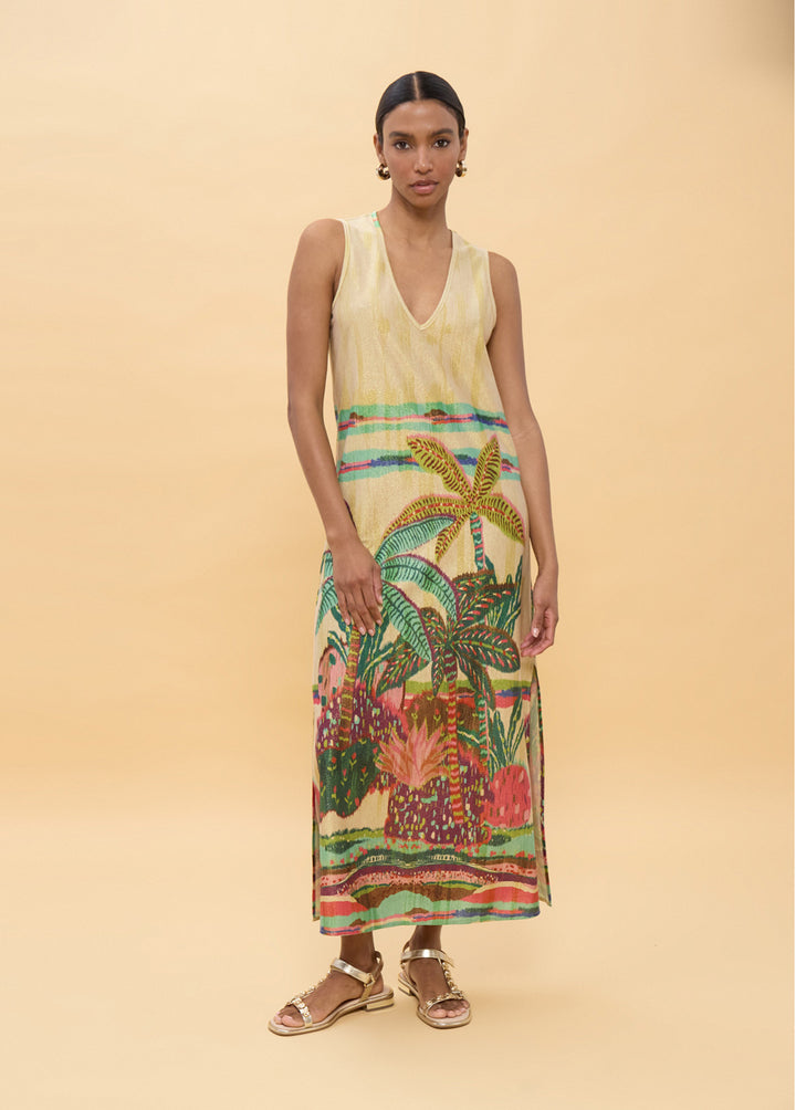 Μάξι φόρεμα με Tropical Print & χρυσοκλωστή Lola Casademunt
