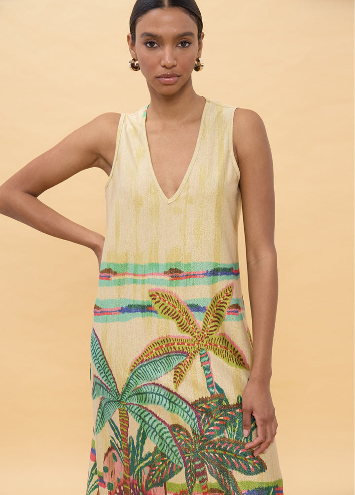 Μάξι φόρεμα με Tropical Print & χρυσοκλωστή Lola Casademunt