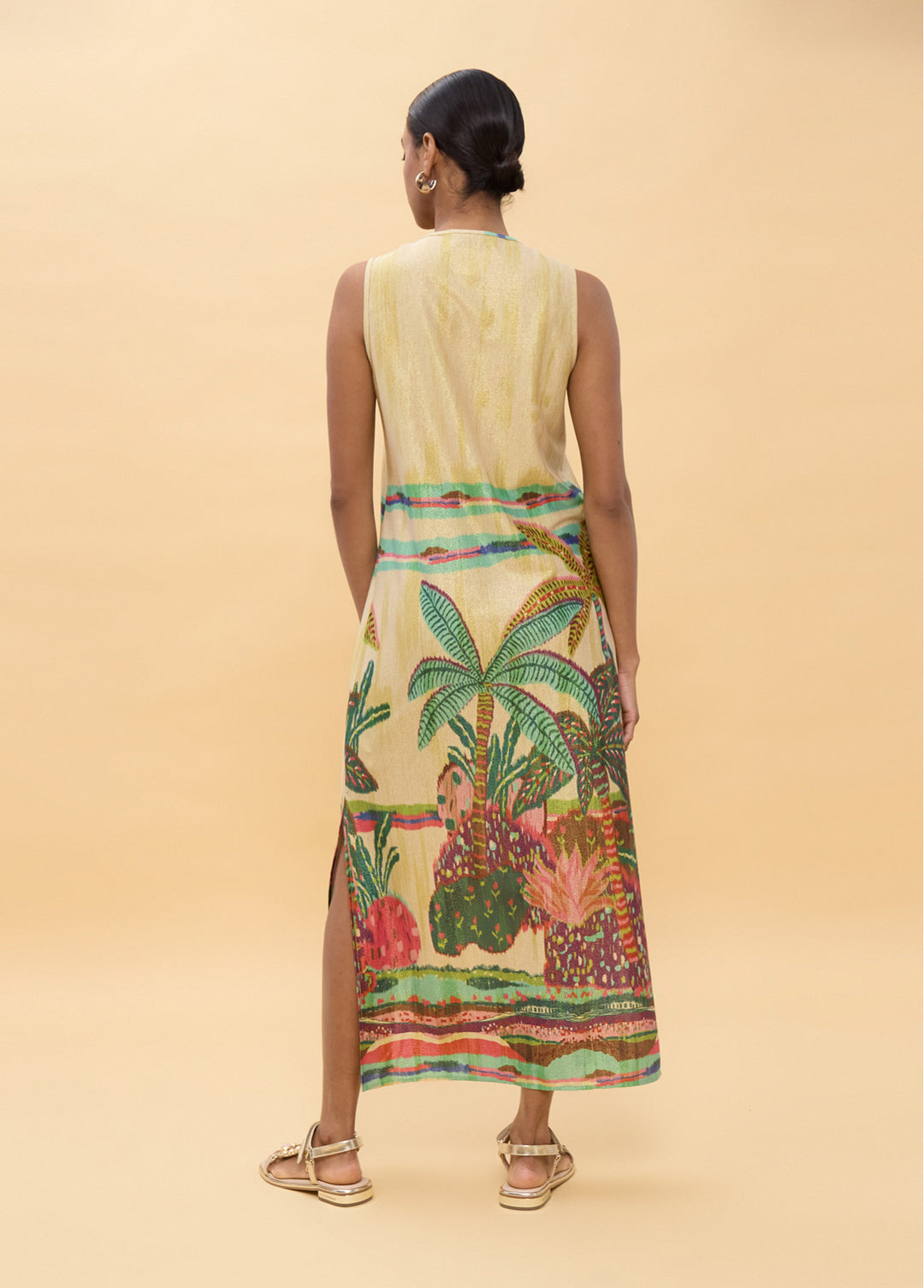 Μάξι φόρεμα με Tropical Print & χρυσοκλωστή Lola Casademunt