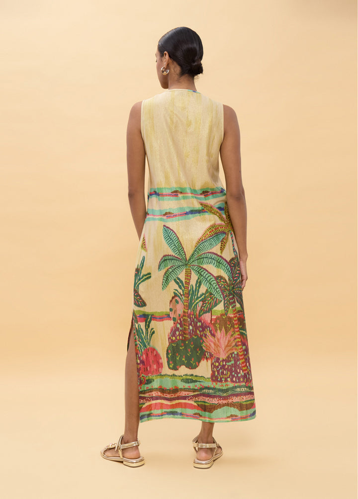 Μάξι φόρεμα με Tropical Print & χρυσοκλωστή Lola Casademunt