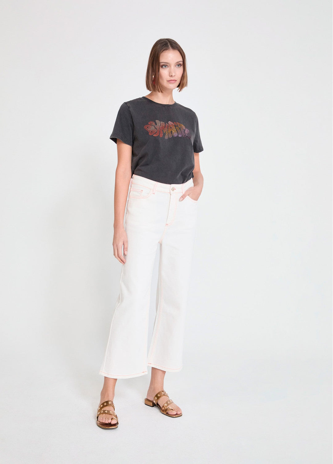 Ψηλόμεσο denim παντελόνι culotte με contrast εξώγαζα Lola Casademunt
