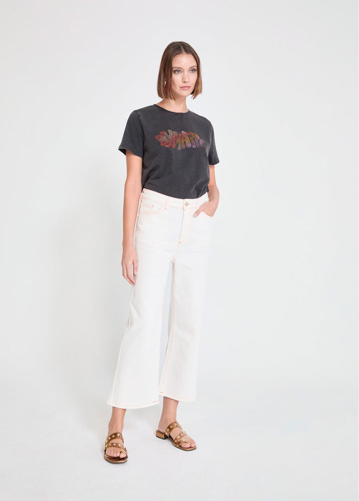 Ψηλόμεσο denim παντελόνι culotte με contrast εξώγαζα Lola Casademunt
