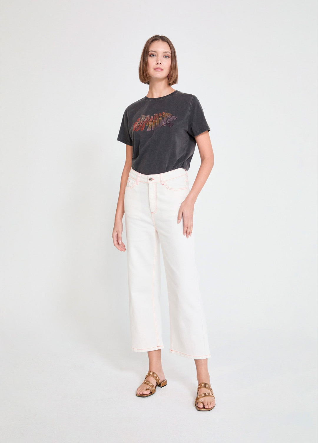 Ψηλόμεσο denim παντελόνι culotte με contrast εξώγαζα Lola Casademunt
