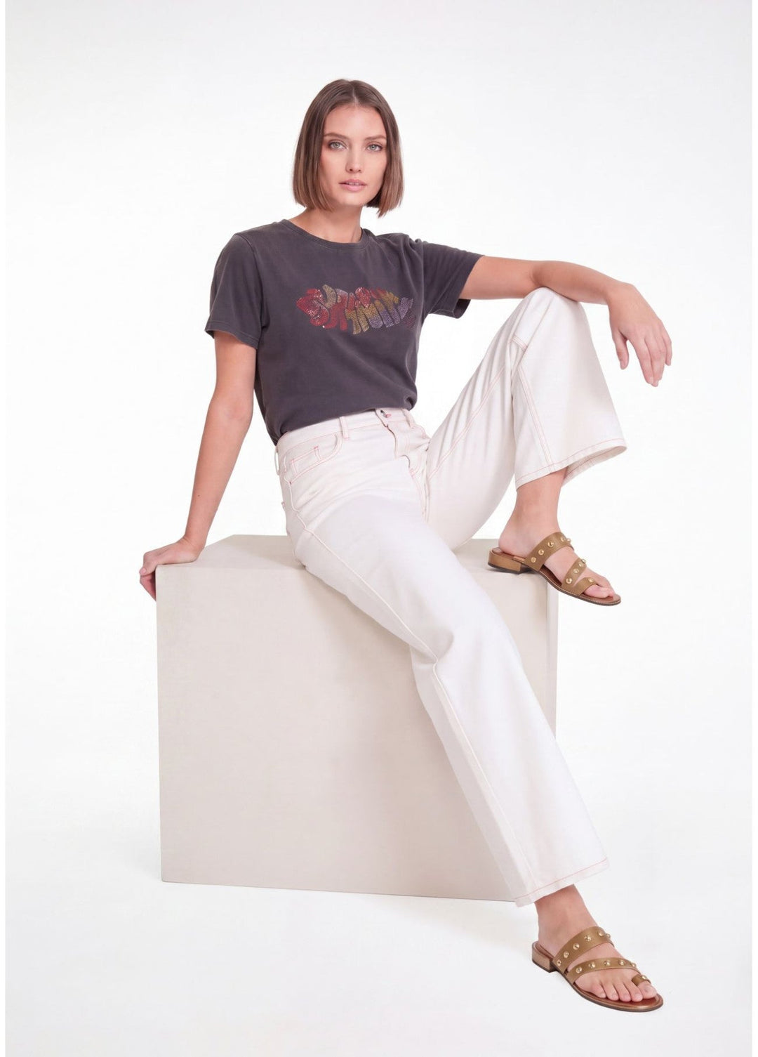 Ψηλόμεσο denim παντελόνι culotte με contrast εξώγαζα Lola Casademunt