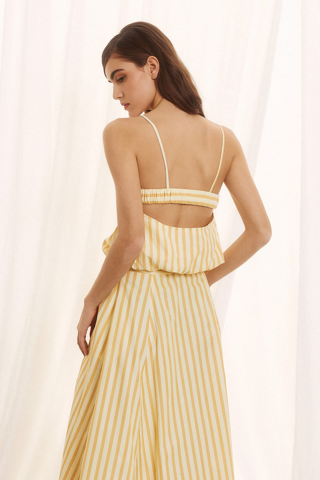 Ριγέ ποπλίνα σετ με cropped top και midi φούστα Figaro Fashion
