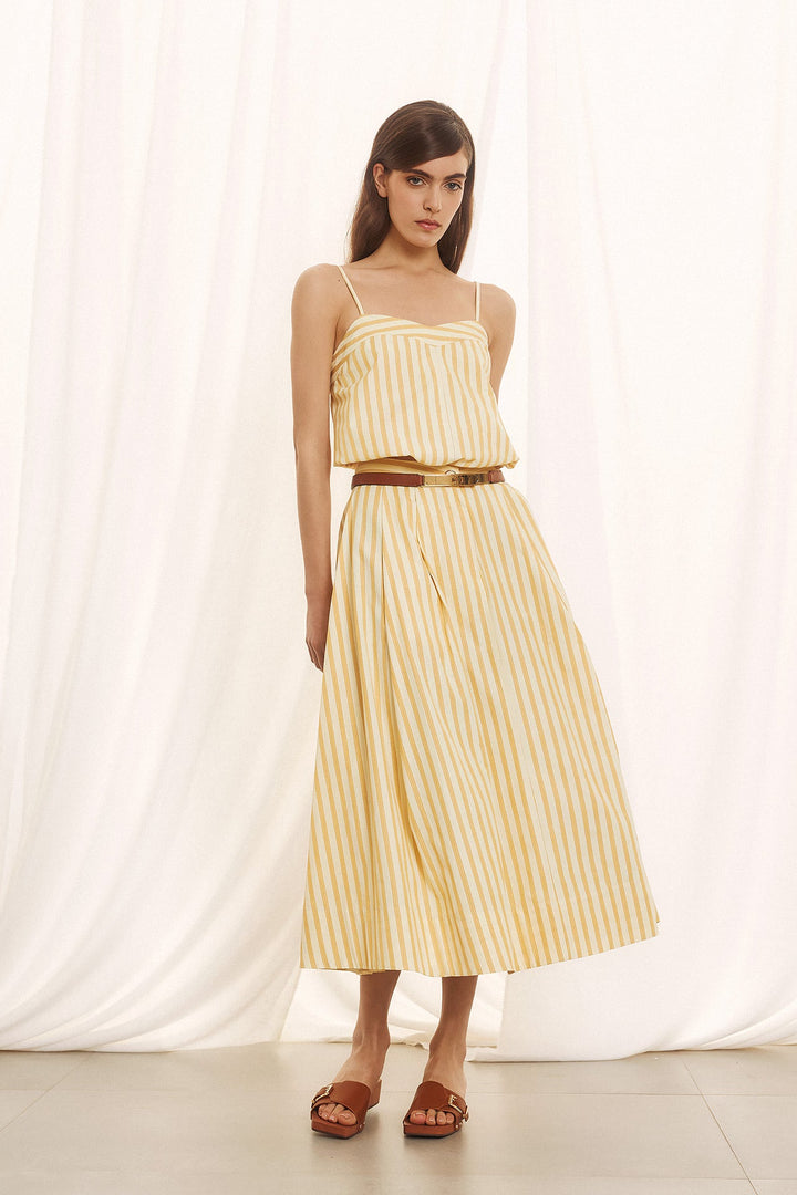 Ριγέ ποπλίνα σετ με cropped top και midi φούστα Figaro Fashion