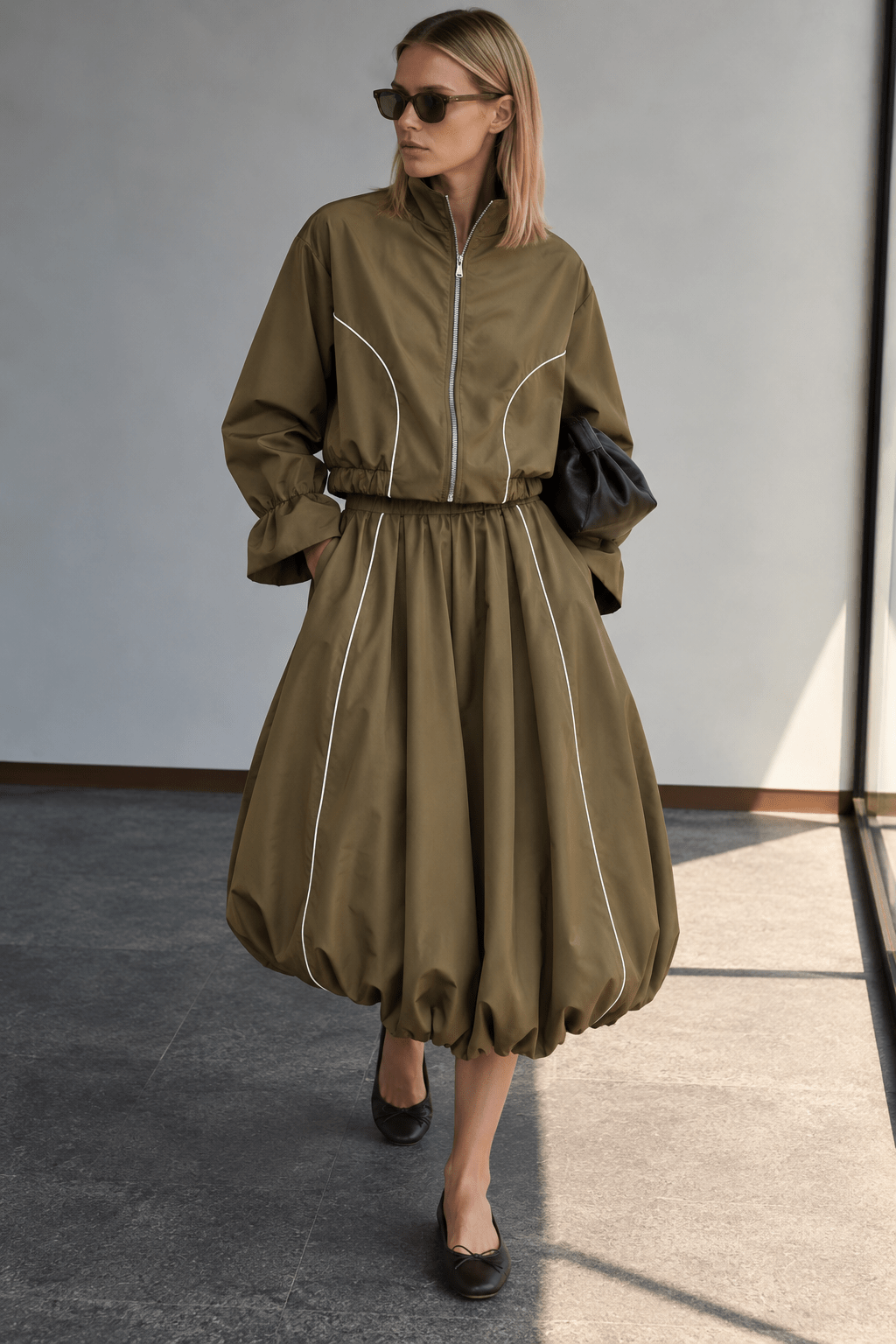Σετ bomber jacket & balloon midi φούστα με ρέλι Lumina