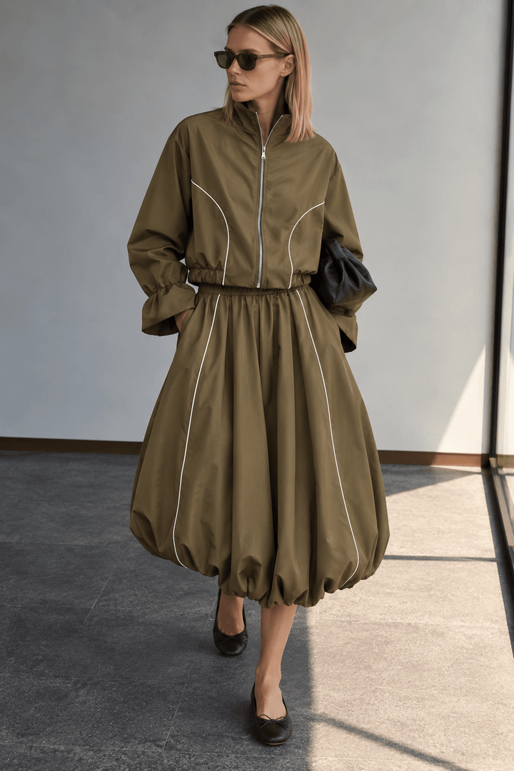 Σετ bomber jacket & balloon midi φούστα με ρέλι Lumina