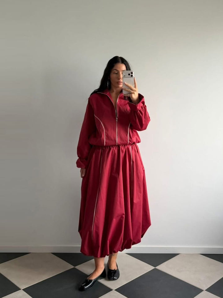 Σετ bomber jacket & balloon midi φούστα με ρέλι Lumina