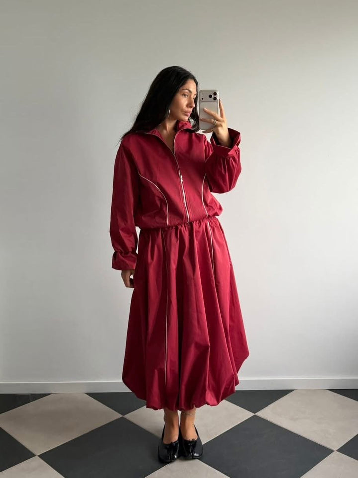 Σετ bomber jacket & balloon midi φούστα με ρέλι Lumina
