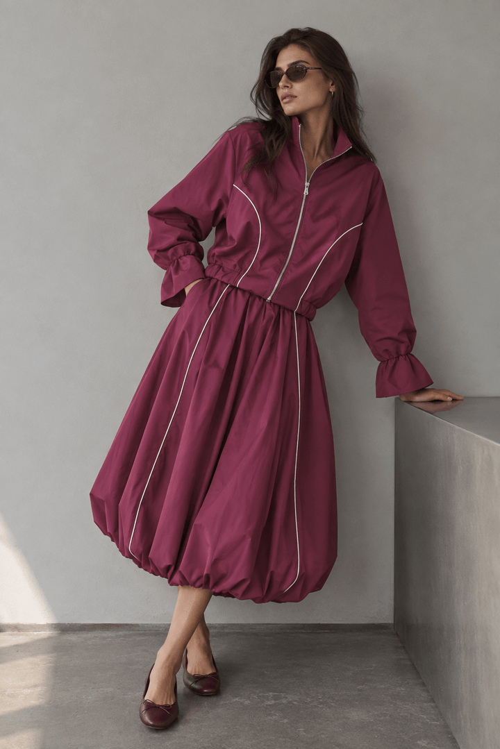 Σετ bomber jacket & balloon midi φούστα με ρέλι Lumina