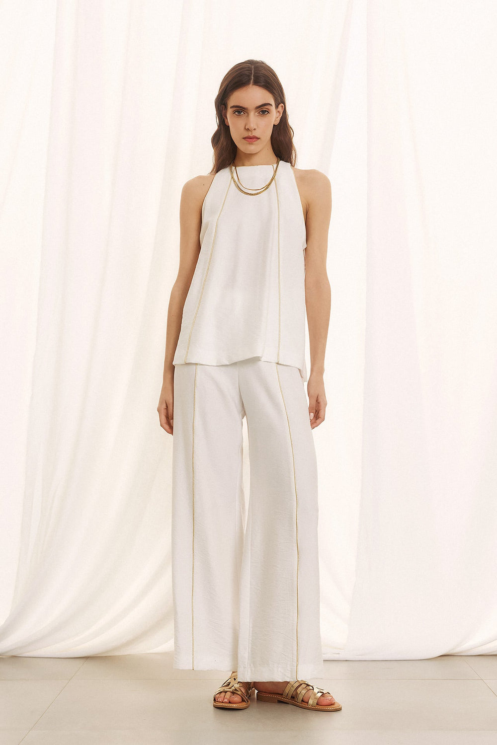Σετ με χρυσές λεπτομέρειες τοπ & παντελόνα Figaro Fashion