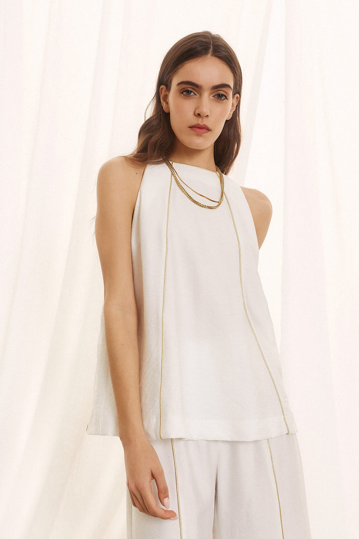 Σετ με χρυσές λεπτομέρειες τοπ & παντελόνα Figaro Fashion