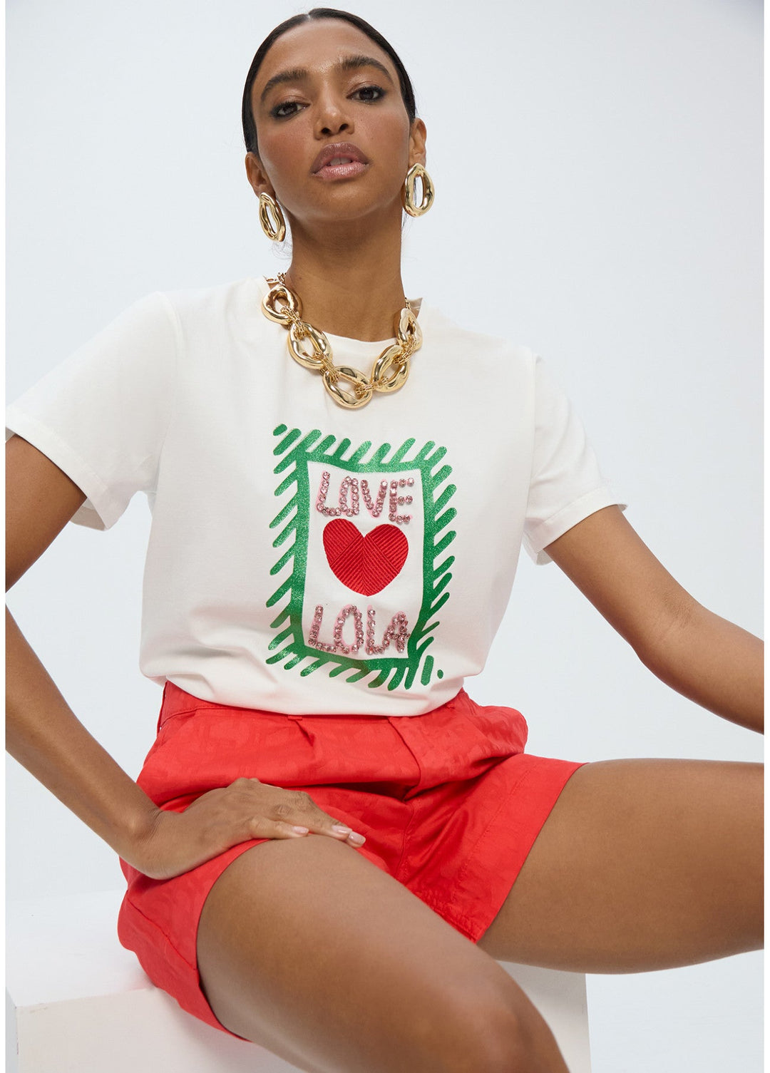 T-shirt "Love Lola" με κεντημένη καρδιά & strass Lola Casademunt