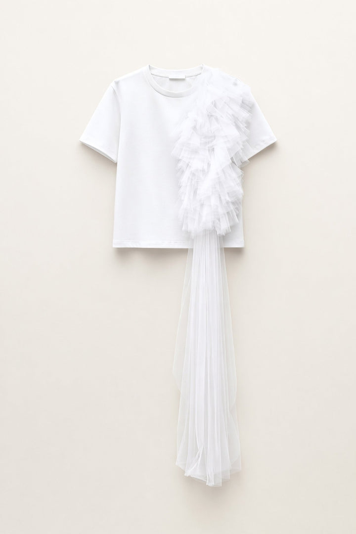 T-shirt με βολάν από τούλι Lumina