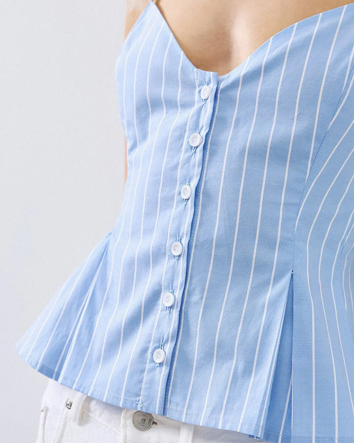 Τοπ ριγέ με τιράντες και πιέτες Access Fashion