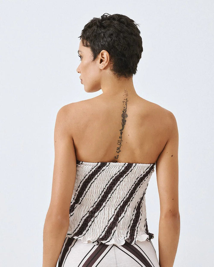 Τοπ ριγέ στράπλες με σούρες Access Fashion