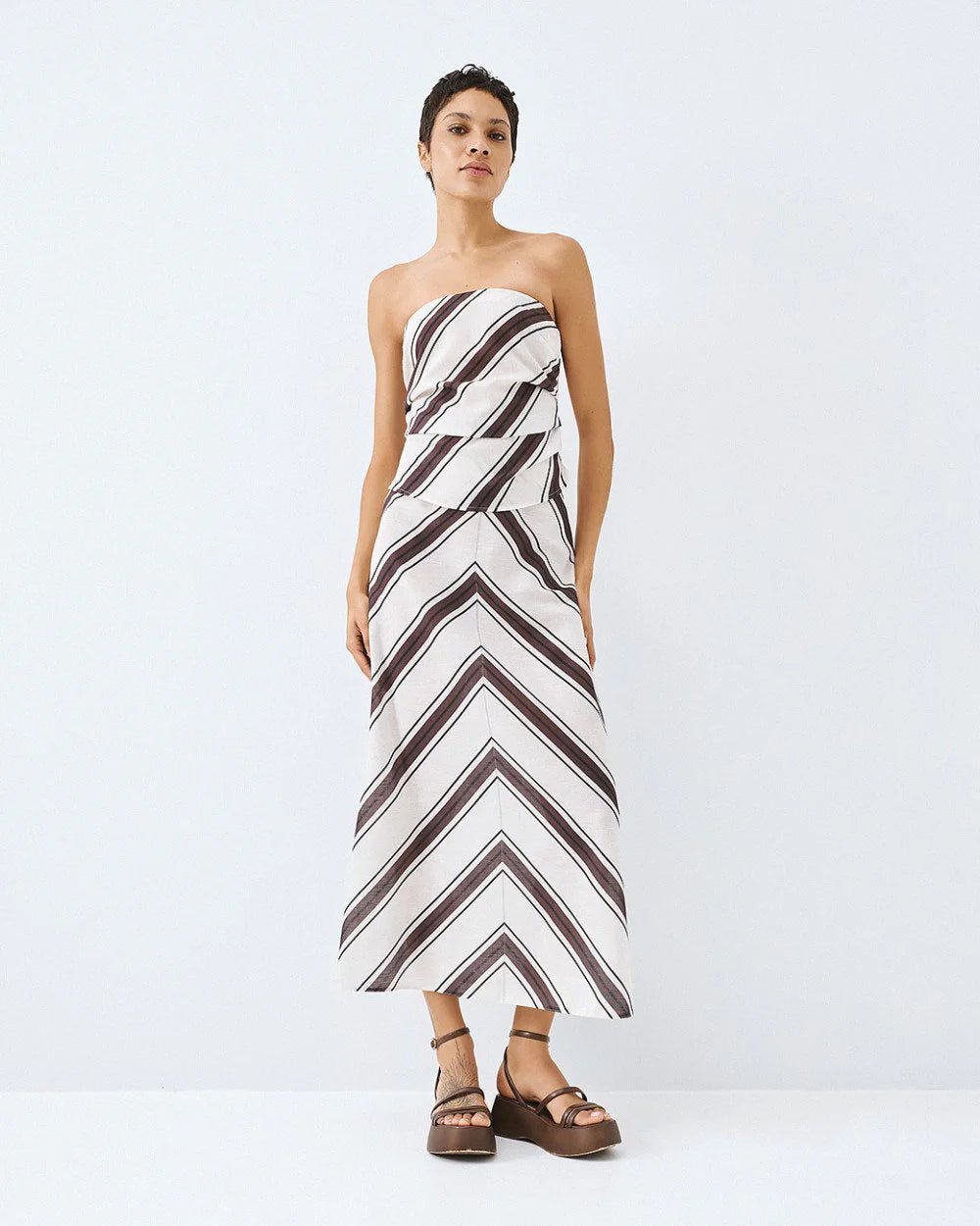 Τοπ ριγέ στράπλες με σούρες Access Fashion