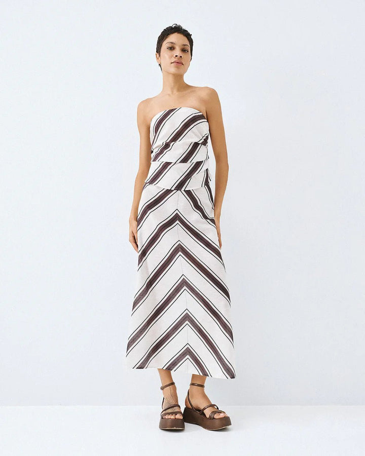Τοπ ριγέ στράπλες με σούρες Access Fashion