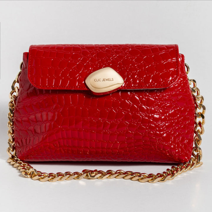 Τσάντα Donna liquid κόκκινη δερμάτινη (red croco genuine leather) Clic Jewels - A Collection Boutique