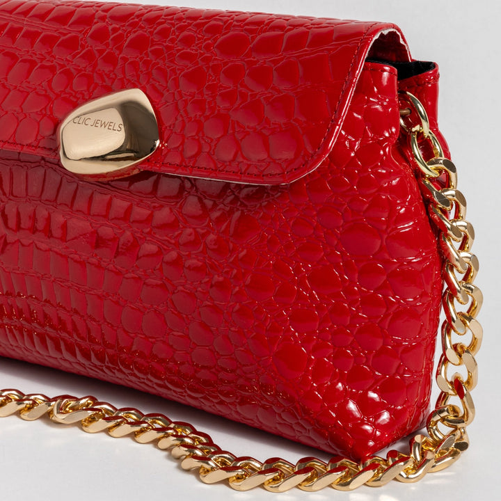 Τσάντα Donna liquid κόκκινη δερμάτινη (red croco genuine leather) Clic Jewels - A Collection Boutique