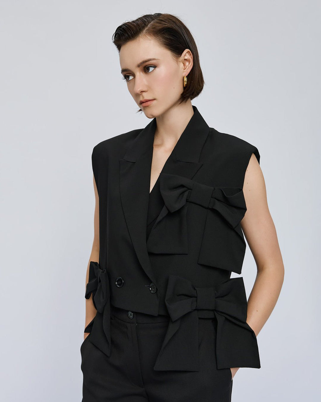 Τζάκετ αμάνικο με φιόγκους Access Fashion