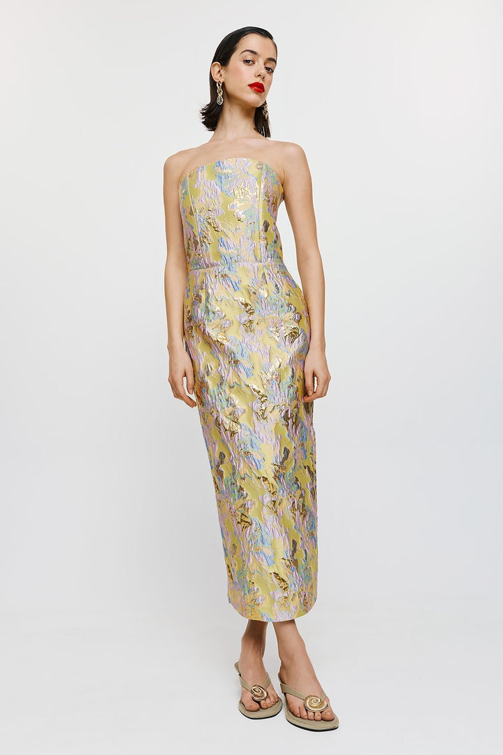 Vicky Midi (Abstract) – Strapless midi φόρεμα με ιδιαίτερο μεταλλικό κέντημα Mormor