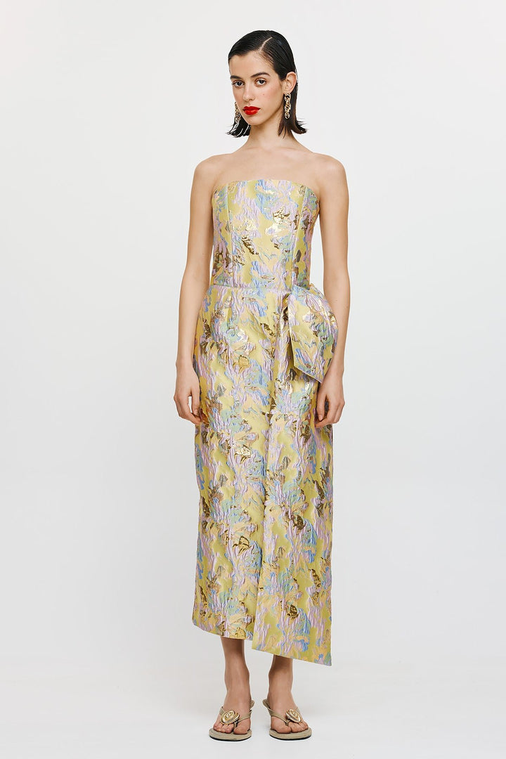 Vicky Midi (Abstract) – Strapless midi φόρεμα με ιδιαίτερο μεταλλικό κέντημα Mormor
