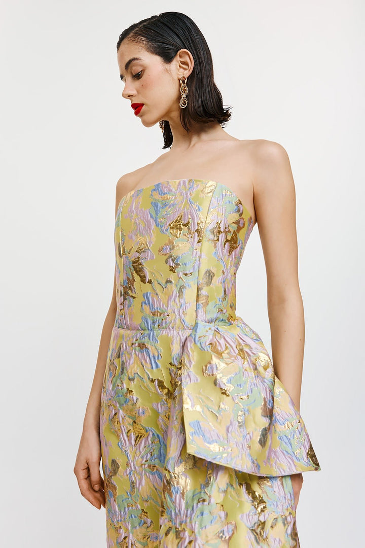 Vicky Midi (Abstract) – Strapless midi φόρεμα με ιδιαίτερο μεταλλικό κέντημα Mormor