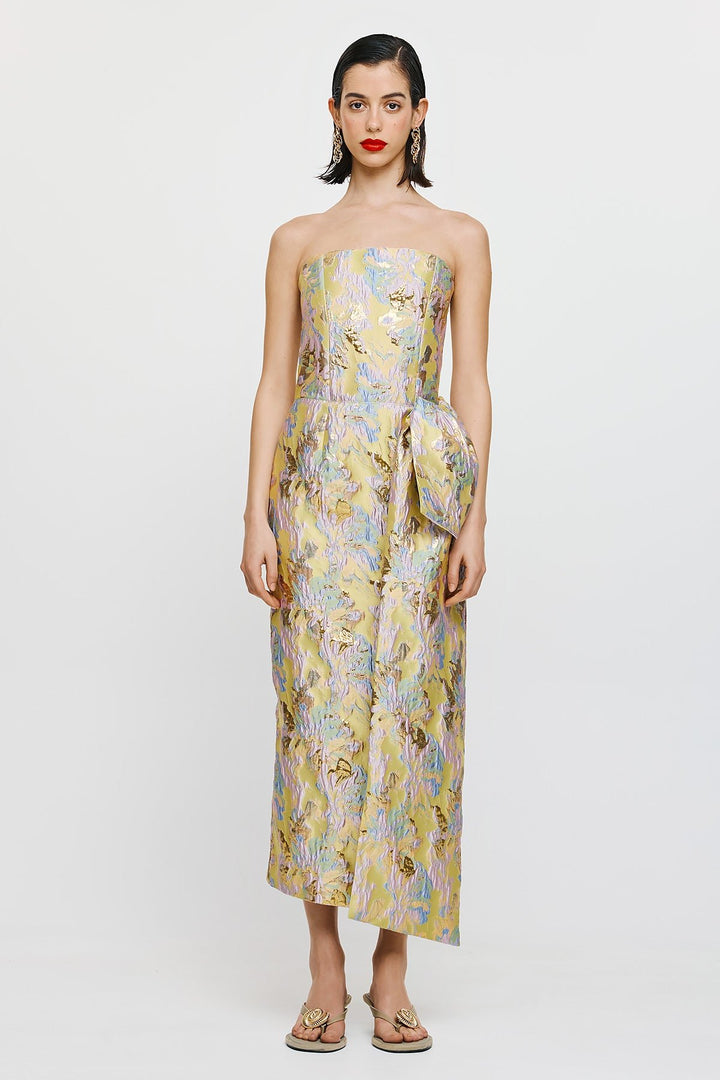 Vicky Midi (Abstract) – Strapless midi φόρεμα με ιδιαίτερο μεταλλικό κέντημα Mormor