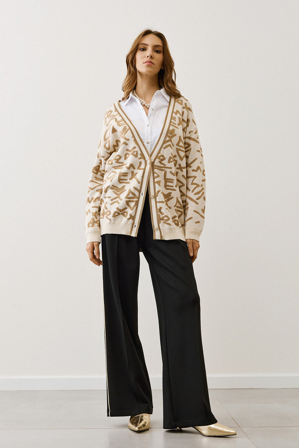 Ζακέτα με urban σχέδια σε χρυσούς τόνους Figaro Fashion