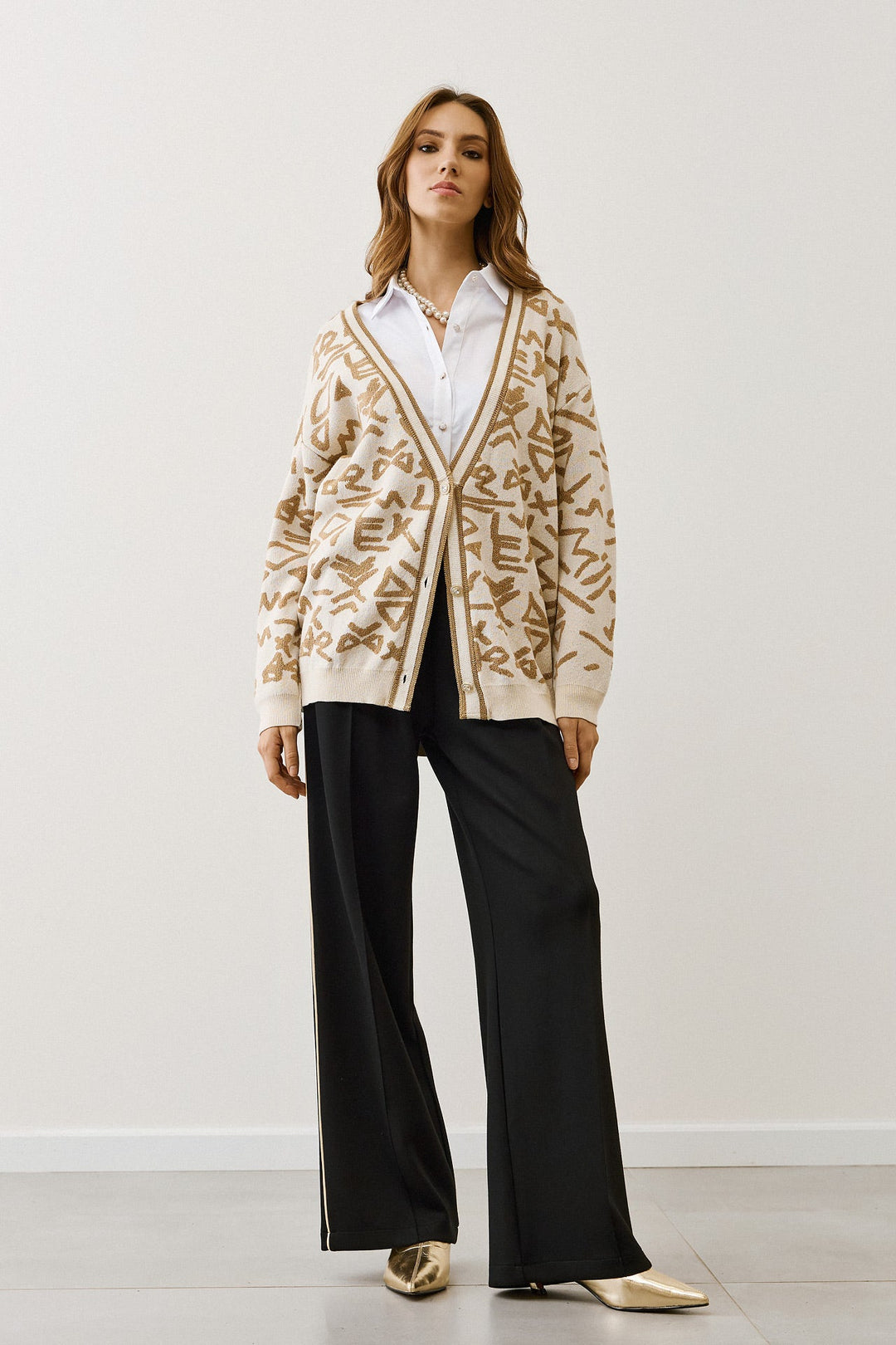 Ζακέτα με urban σχέδια σε χρυσούς τόνους Figaro Fashion