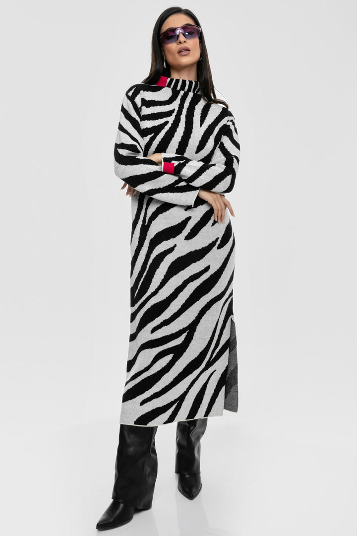 Φόρεμα πλεκτό μίντι ζέβρα Aggel Knitwear - A Collection Boutique