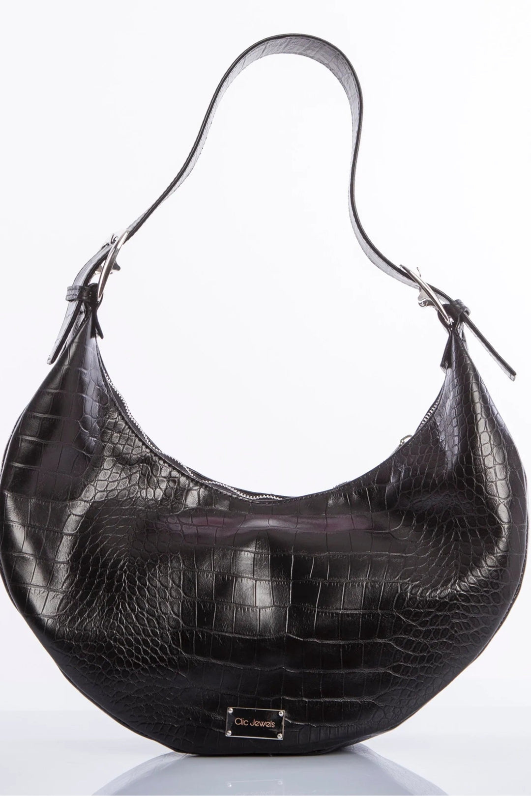 Μαύρη τσαντά κροκό KATE BIG HALF MOON Clic Jewels - A Collection Boutique
