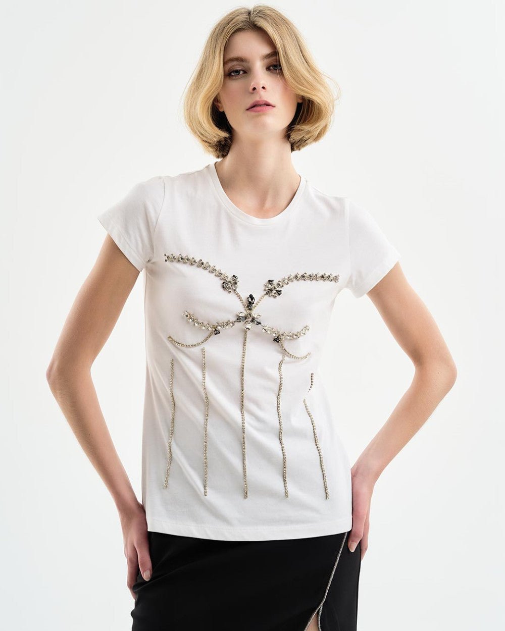 Μπλούζα κοντομάνικη με στρας και πέτρες Access Fashion - A Collection Boutique