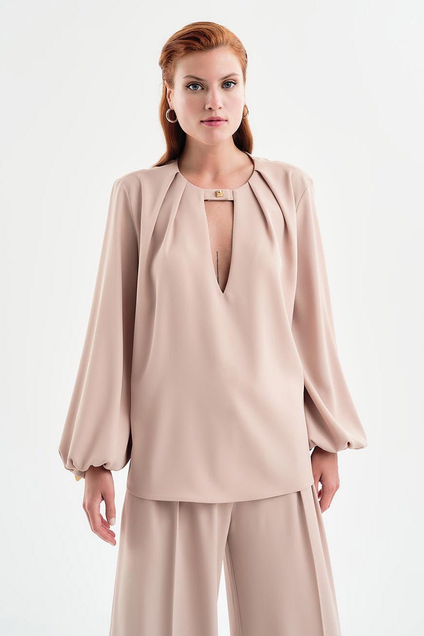 Μπλούζα με άνοιγμα V και τρουκ Access Fashion - A Collection Boutique