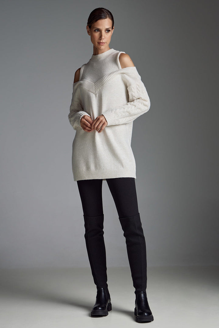 Μπλούζα πλεκτή μακριά με ανοιχτούς ώμους Figaro Fashion - A Collection Boutique