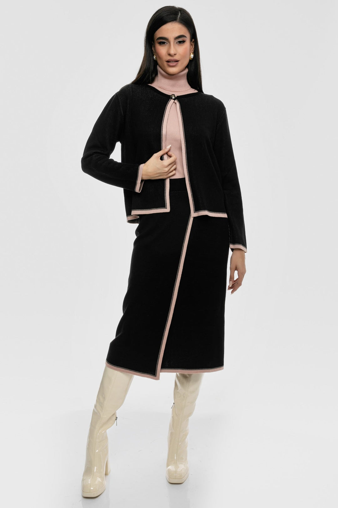 Πλεκτό σετ ζακέτα φούστα Figaro Fashion - A Collection Boutique