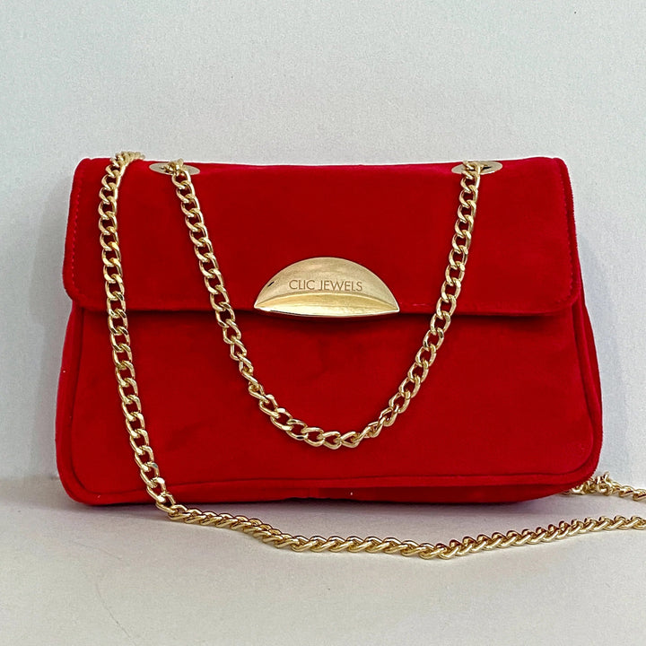 Τσάντα Neira Red Velvet Mini Clic Jewels - A Collection Boutique