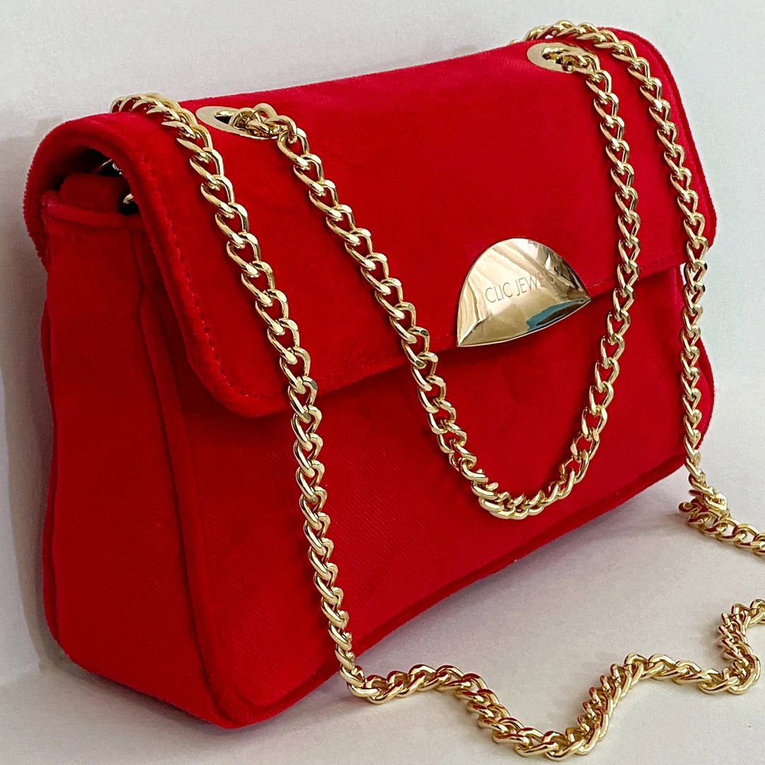 Τσάντα Neira Red Velvet Mini Clic Jewels - A Collection Boutique